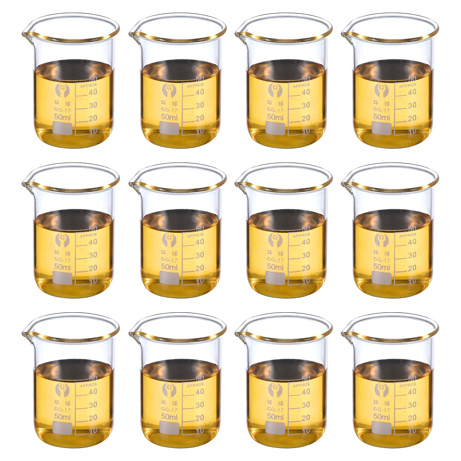 12Pcs 50ml Low Form Glass Beaker Glass Graduated Scale Measuring Cups