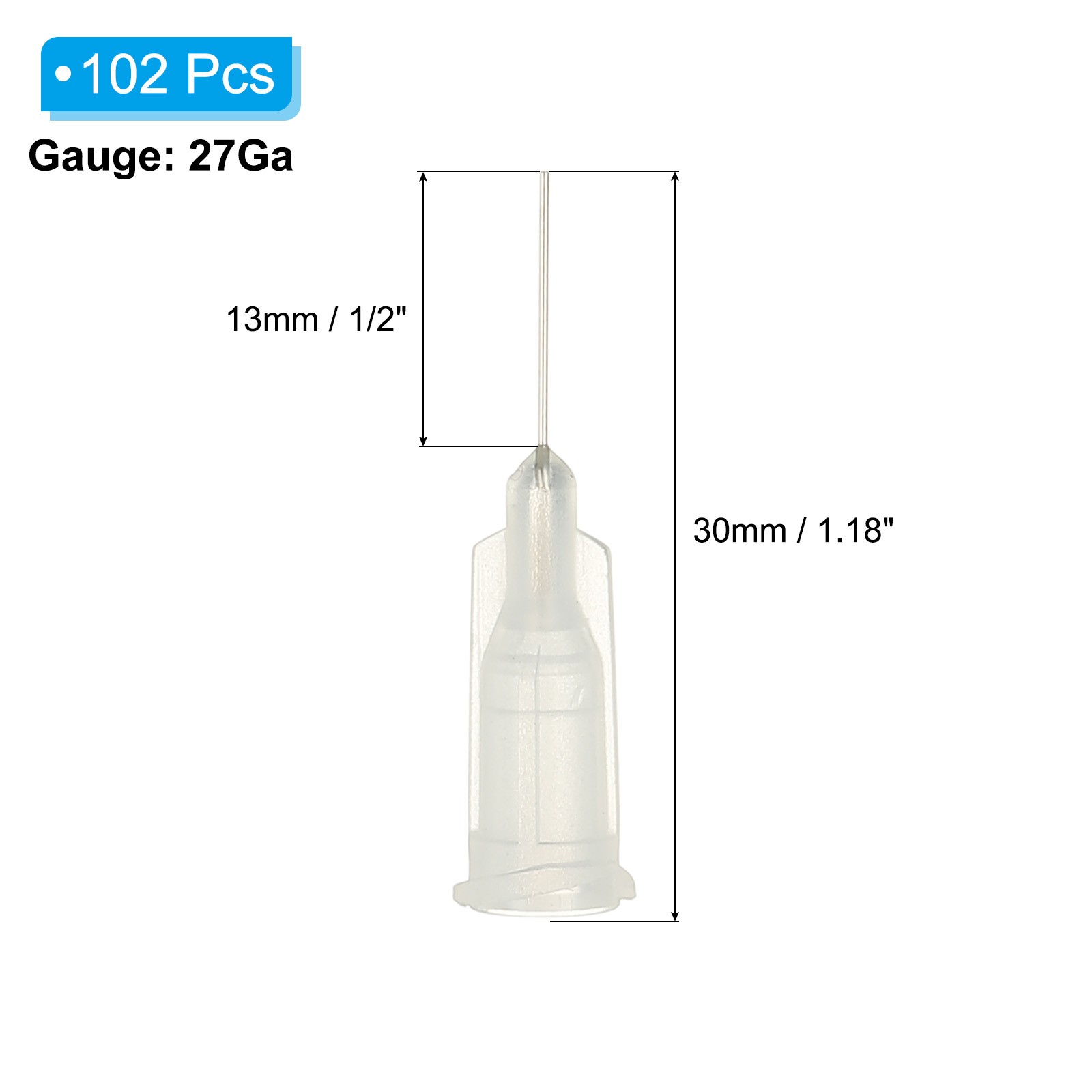 27G Dispensing Needles, 102PCS 1/2 in Blunt Tip Dispensing Needle,Transparent