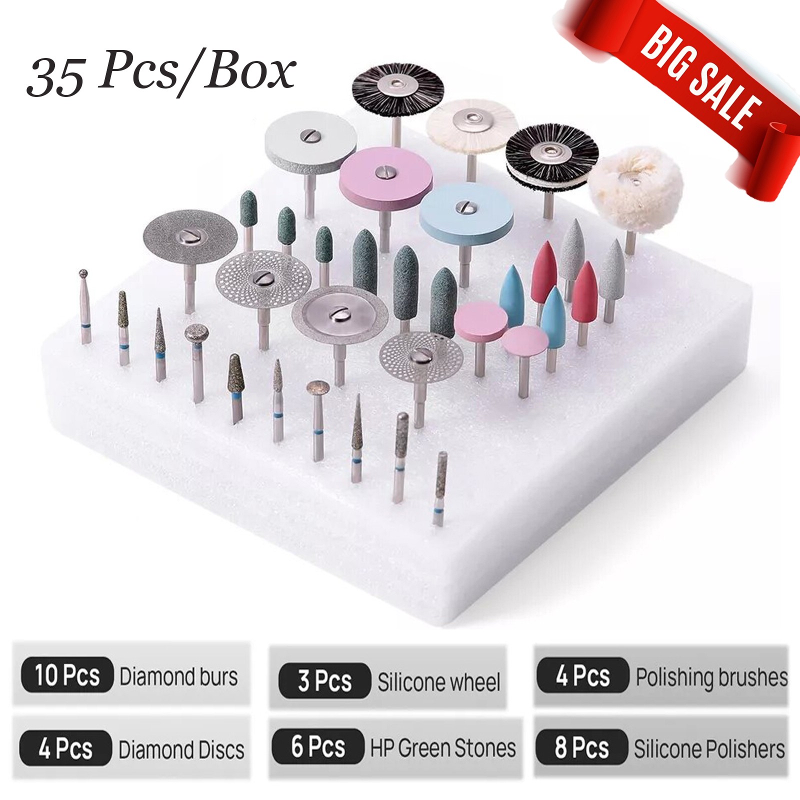 35 Pcs Dental Lab Use Grinding & Polishing Kit For Ceramics / Porcelain HP Bur