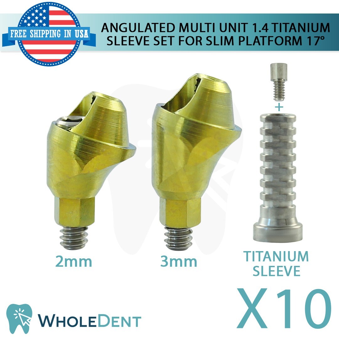 10x Angulated 17° Slim Multi Unit 1.4 Prosthetic Titanium Sleeve Set Int Hex 2mm