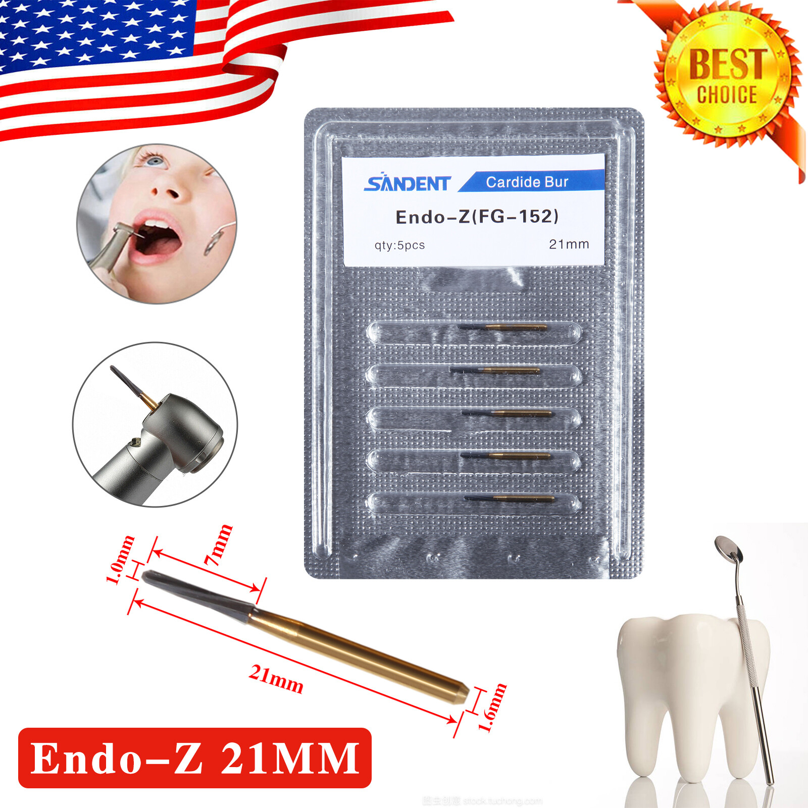 Dental Endo ENDO-Z Tungsten Carbide Burs FG Round Bur High Speed 21/23/25/28mm