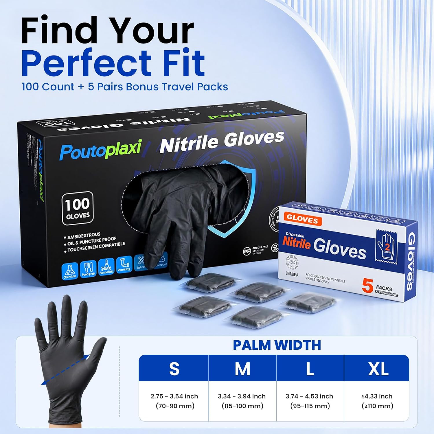 Nitrile Disposable Gloves 5 Mil, 100 Count + 5 Bonus Food Grade Disposable Glove