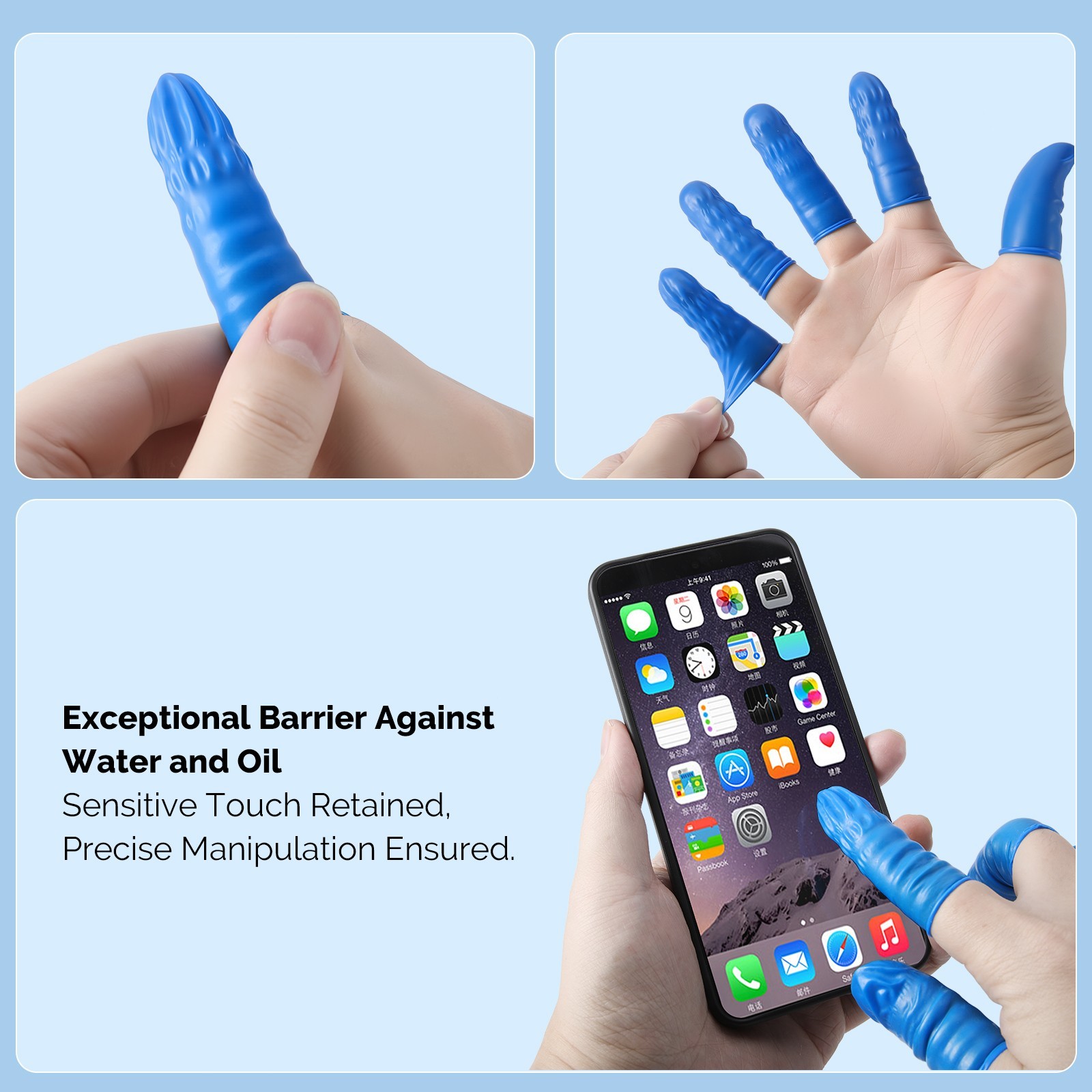 JMU Nitrile Disposable Hygienic Finger Cots for fingertip protection Blue Medium