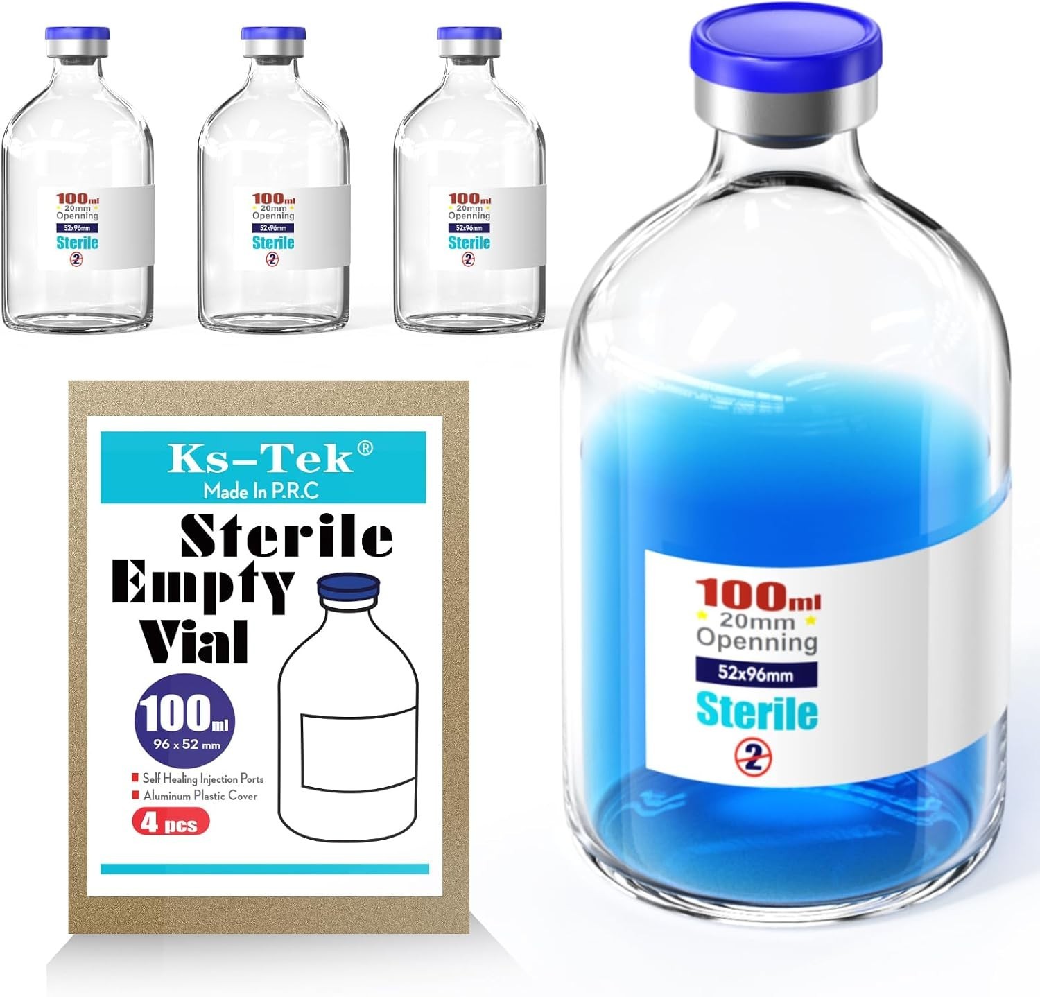 Sterile Empty Vials 100ml with Self-Healing Injection Port and Aluminum Cap