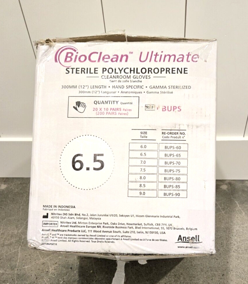 BioClean Ultimate Cleanroom Gloves BUPS-65 *200/cs* Size 6.5, 12″ Length Sterile