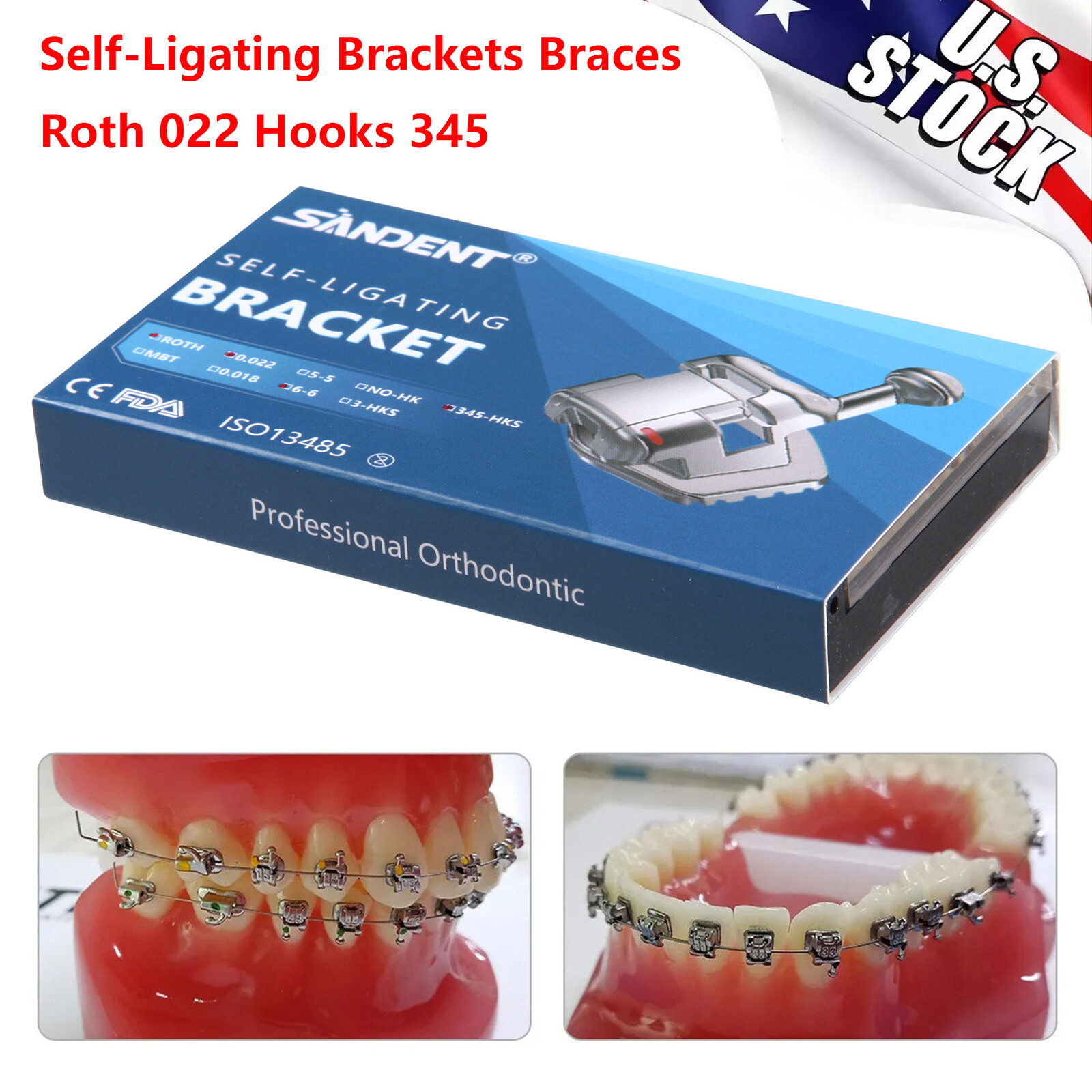 Dental Self Ligating Bracket Braces Mini Roth.022 345HK