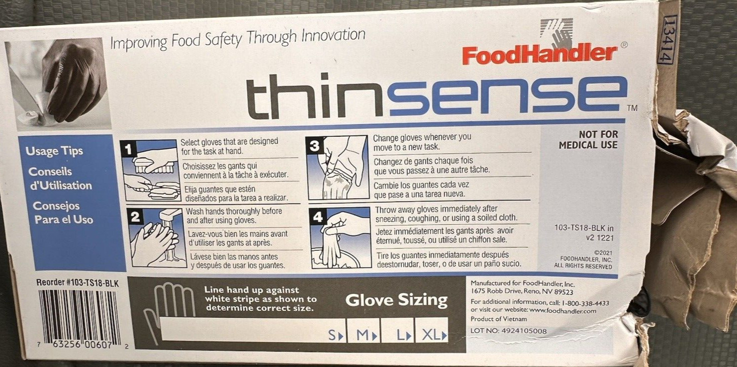 Food Handler Thinsense Disposable Nitrile 250 Gloves 250 Count Black DAMAGE Lot