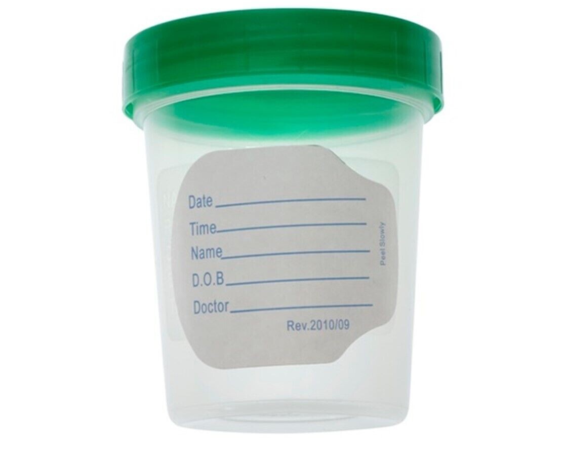 100, Urine Specimen Collection Cup 4 oz Sterile Sample Container Screw Cap AS341