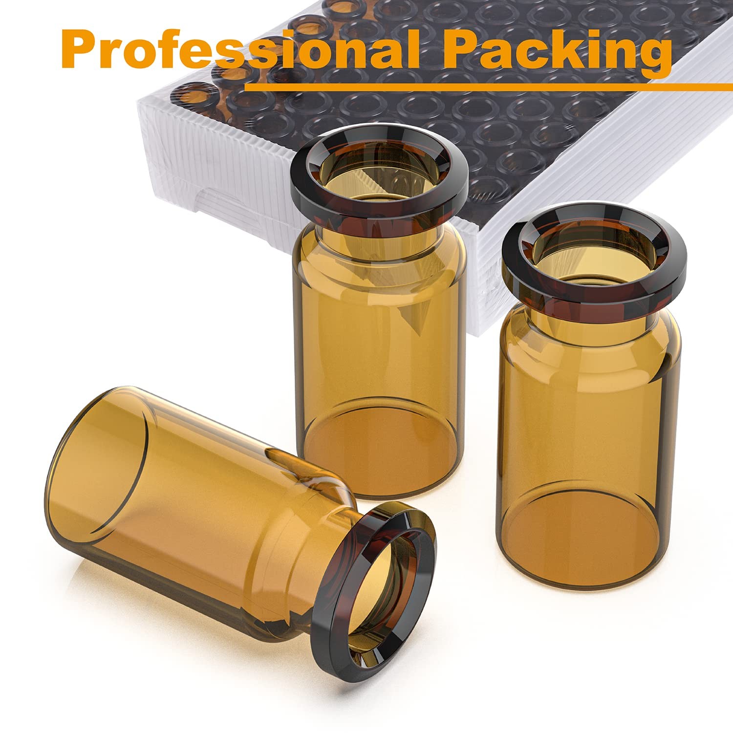 100Pcs 10ml Glass Vials Amber Sample Headspace Vials w/ Caps Plastic Aluminum