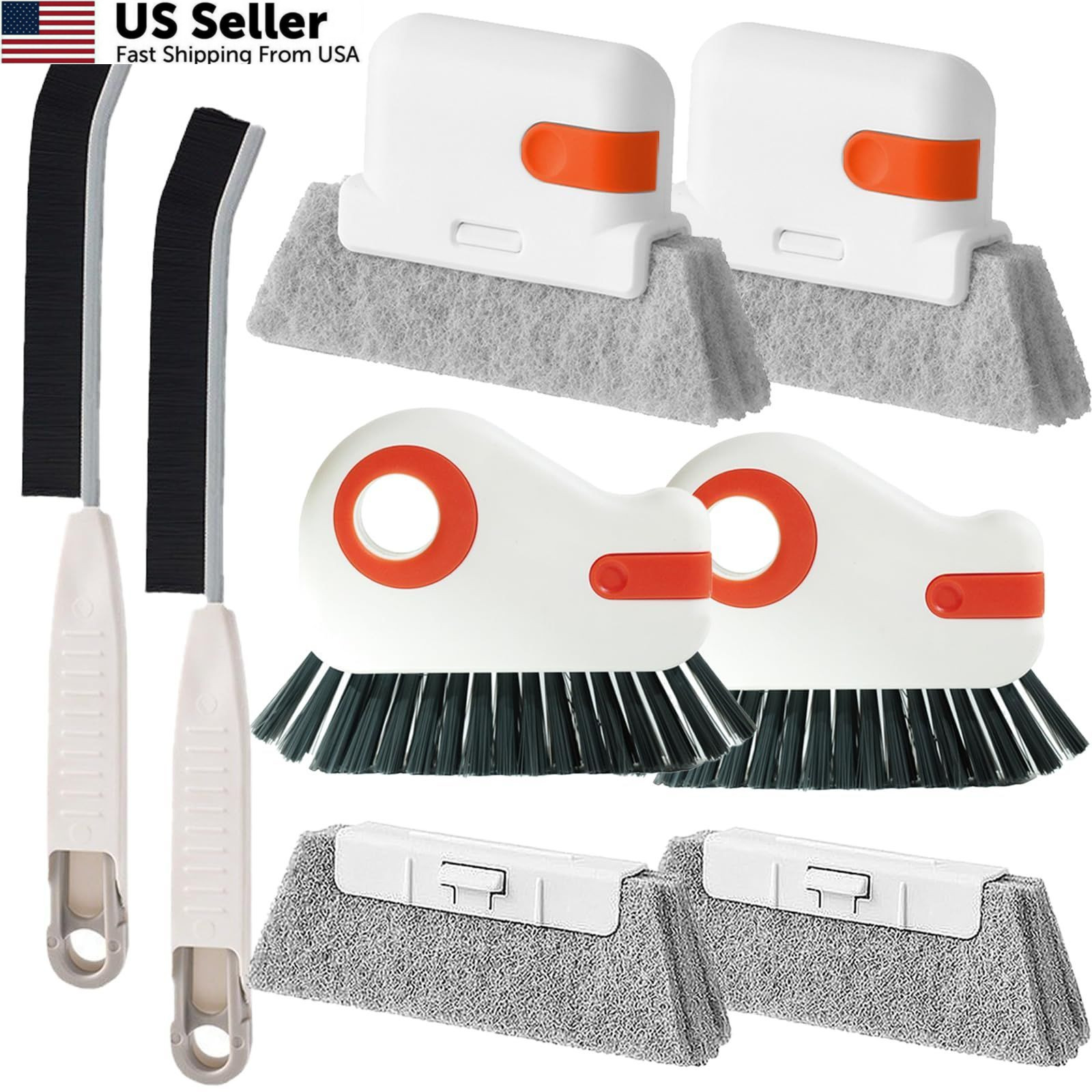 Window Sill Cleaner Tool – Hard Bristle Crevice Cleaning Brush, 8 PACK, Black