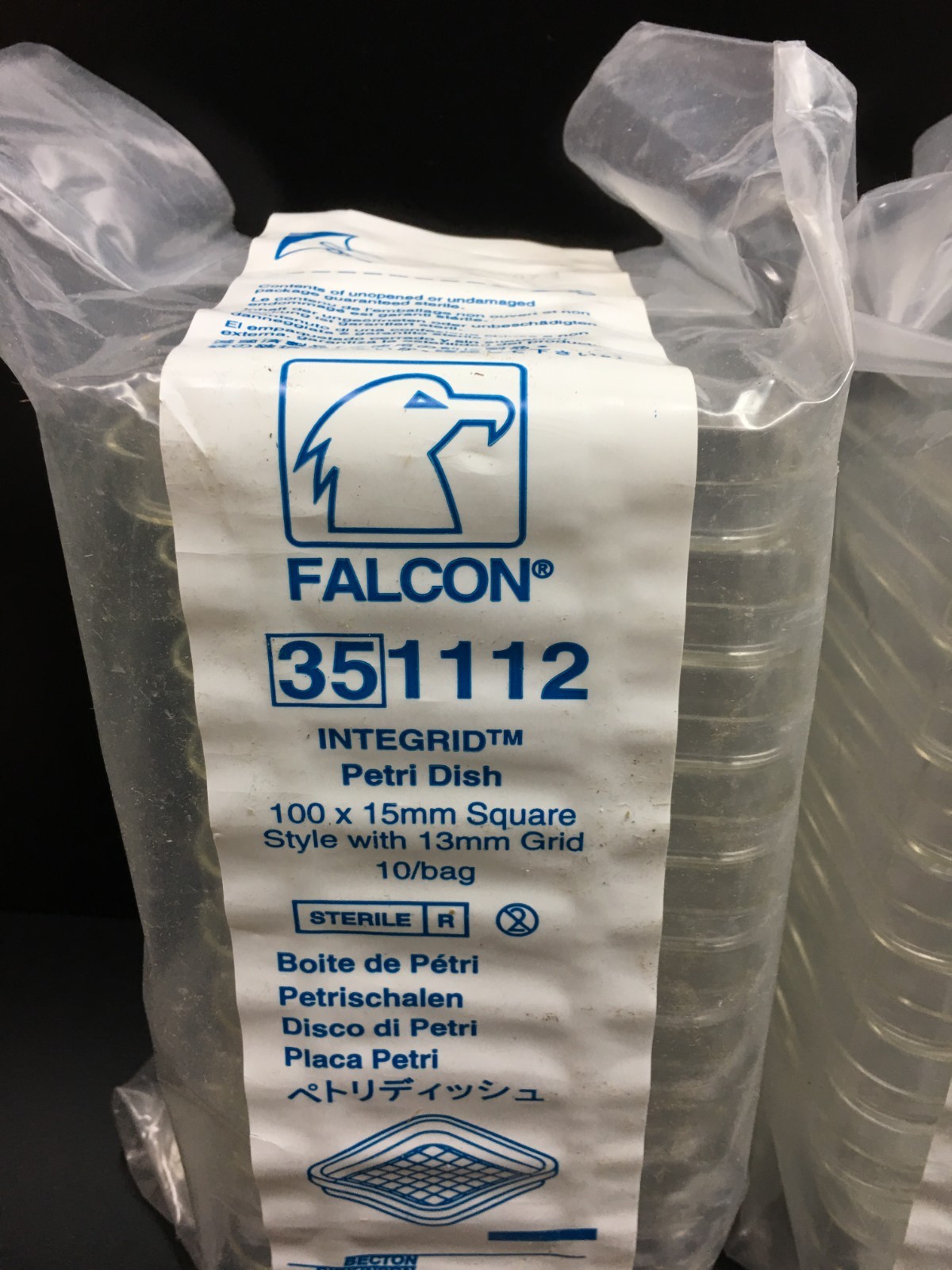 Falcon REF 351112 Square Integrid Petri Dish 13mm Grid 100x15mm Lot 2 PKS