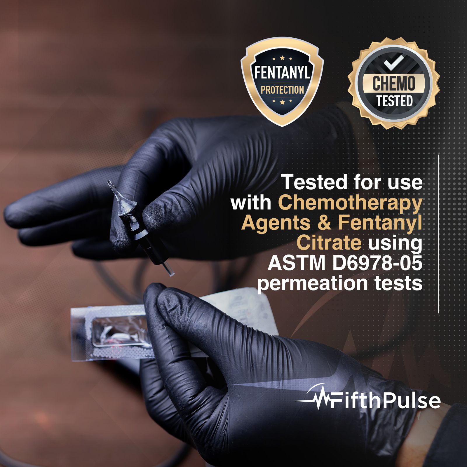 FifthPulse Chemo-Tested Fentanyl Resistant Nitrile Exam Gloves Black 200 Ct XL