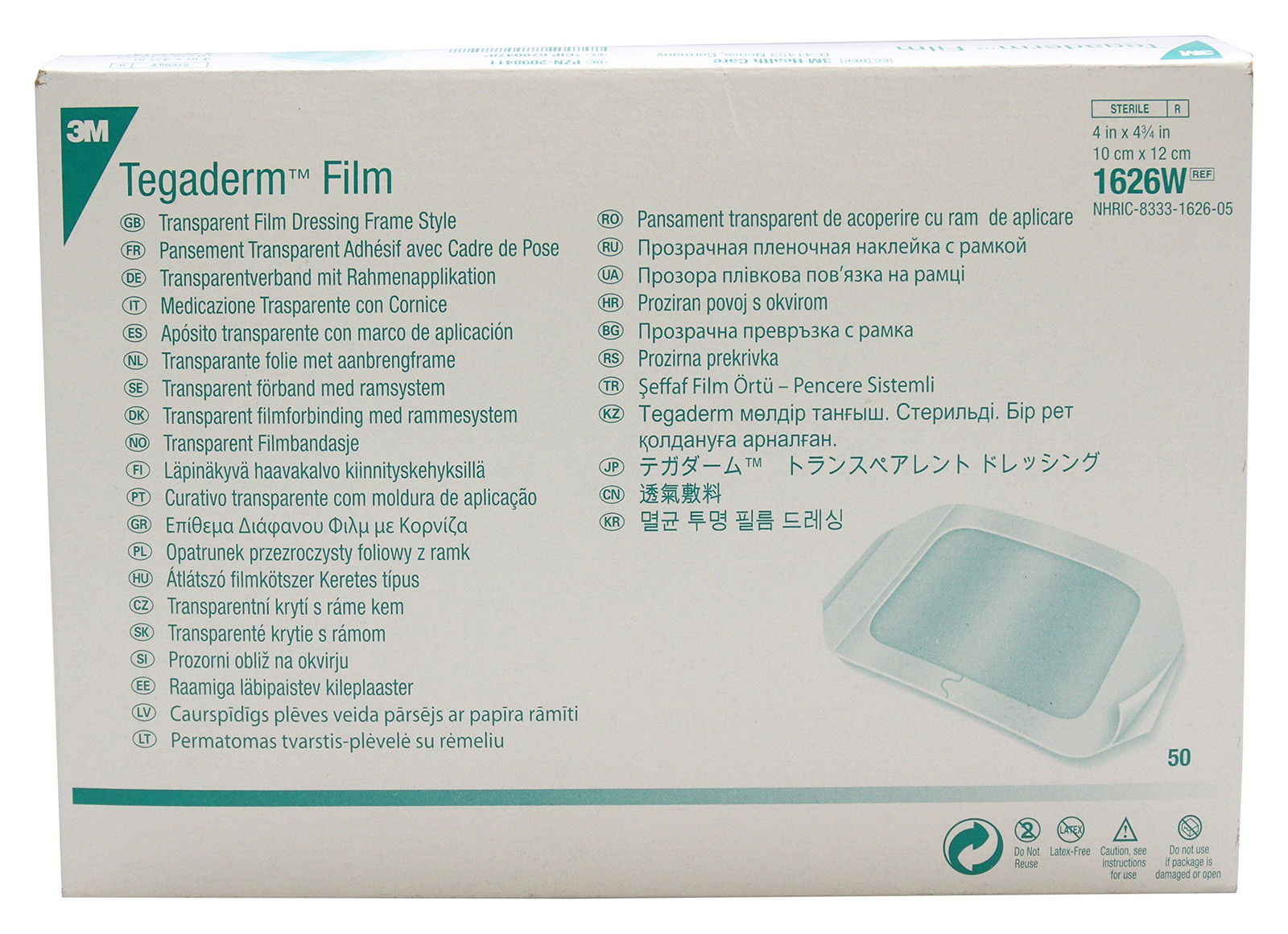 3M Health Care 1626W Tegaderm Film Dressing, Frame 4″ x 4 3/4″, Transparent