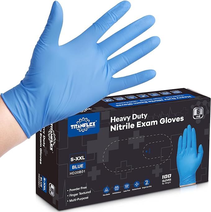100 Disposable Nitrile Gloves 6 mil Heavy Duty Gloves Blue Latex Powder Free