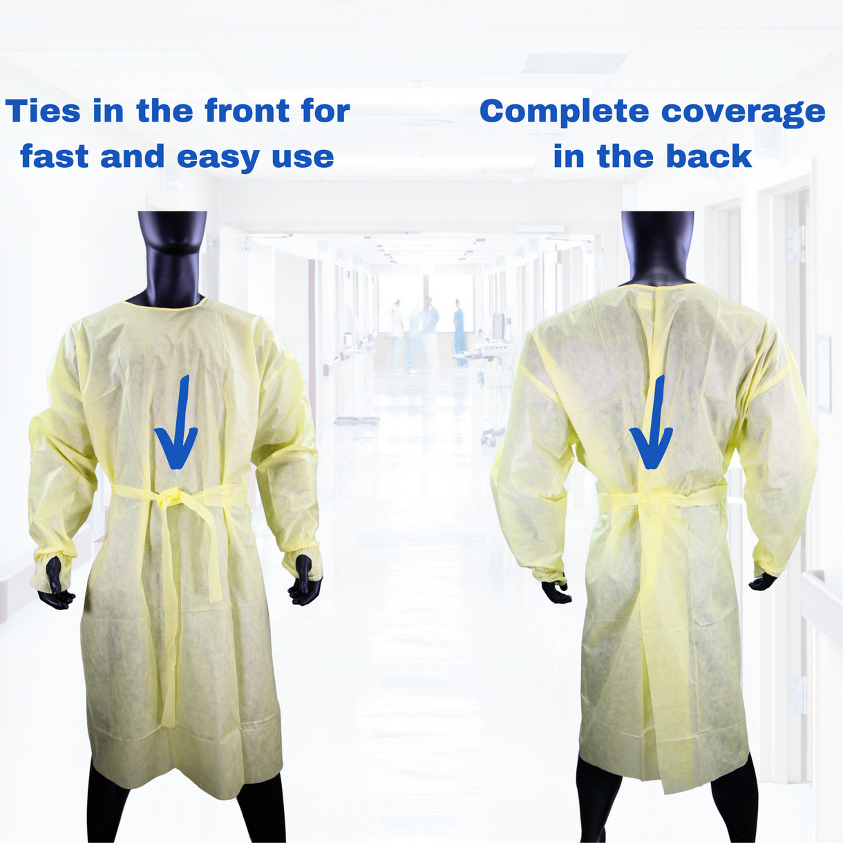 Level 2 Disposable Isolation Gown Yellow – Front Tie Fluid Resistant Medical PPE