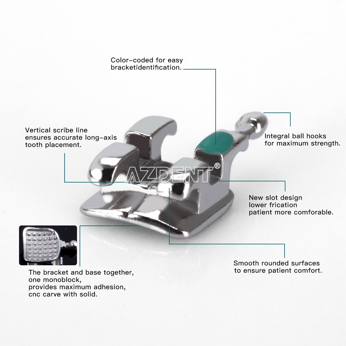 AZDENT Dental Ortho MIM Monoblock Brackets Braces Mini Roth MBT /NiTi Arch Wire