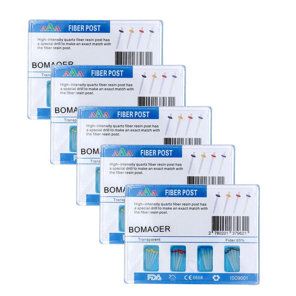 5×Dental Quartz Fiber Post Resin Screw Thread 1.2 1.4 1.6 1.8+ 4Drills 20Pc/box
