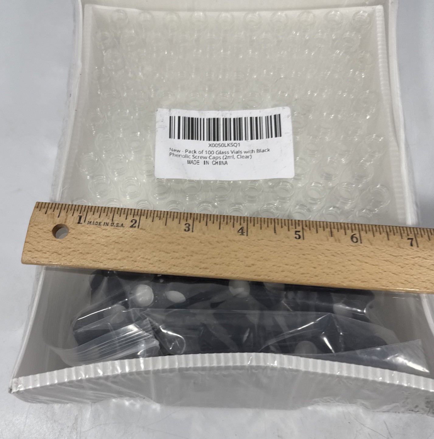 Pack of 100 Glass Vials with Black Phenolic Screw Caps 2ml, Clear