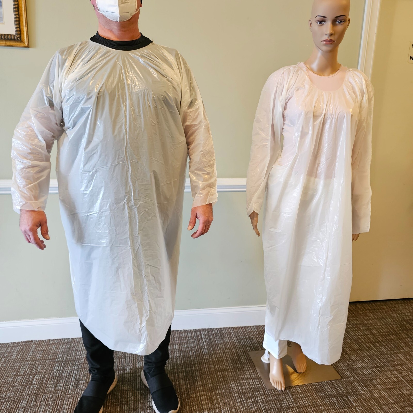 PE GOWN (non-medical) LDPE ONE SIZE FITS ALL, (50 SINGLE USE GOWNS PER PACK)