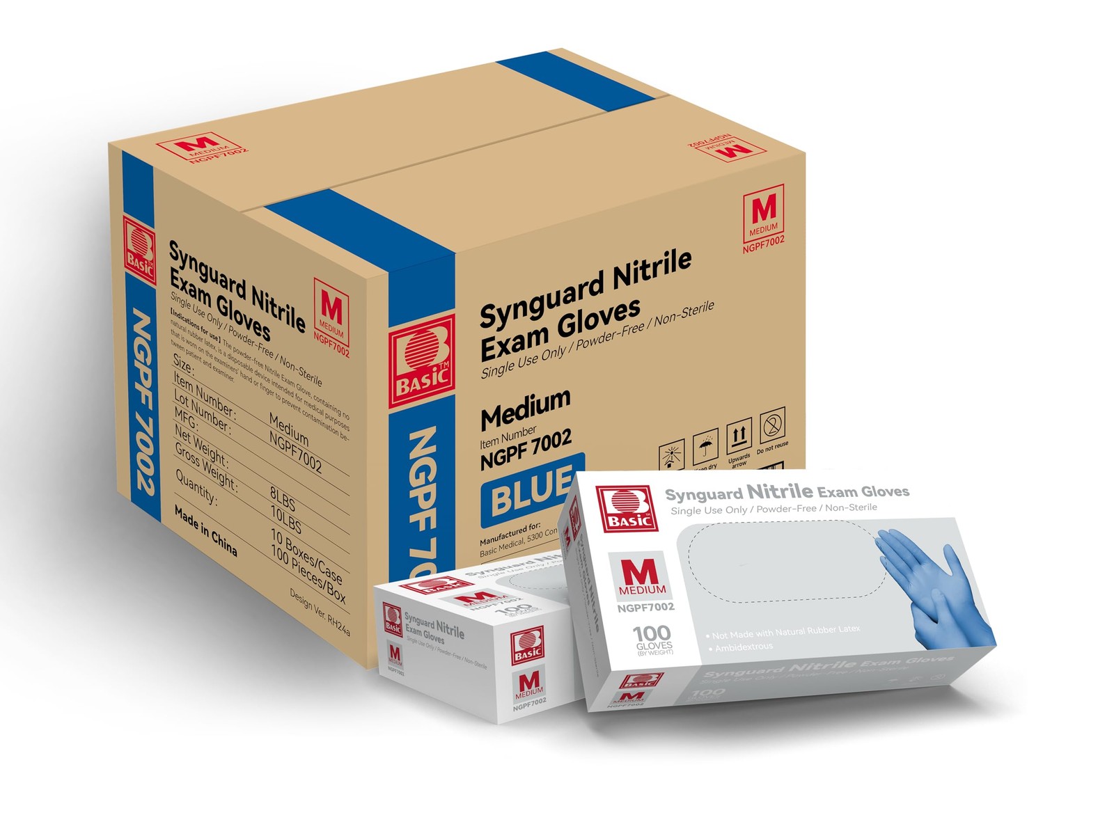 Basic Medical Blue Nitrile Exam Gloves – Latex-Free Powder-Free – NGPF 7002