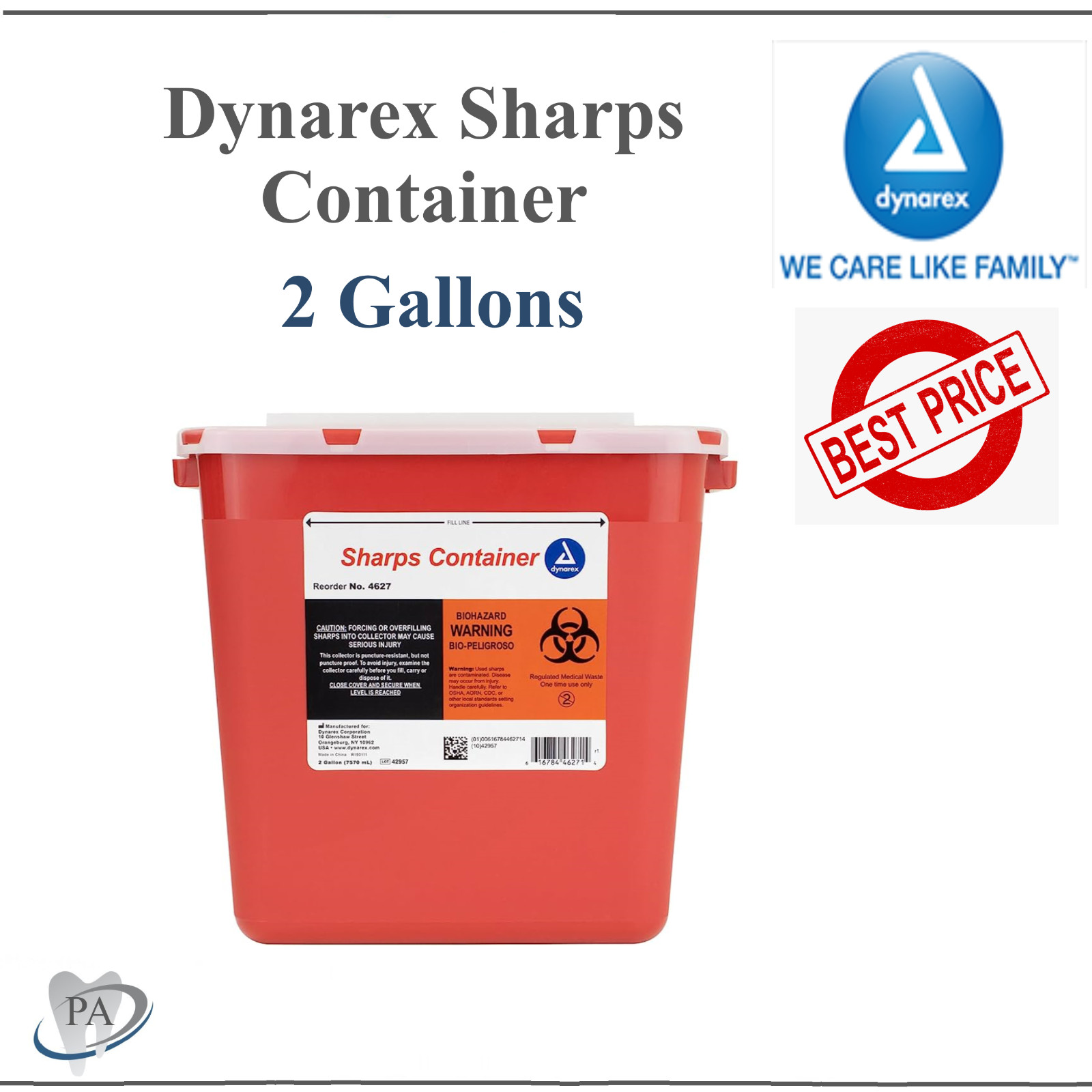 Sharps Container 2 gal. Biohazard Needle and Syringe Disposal with Lock Lid 4/Pk