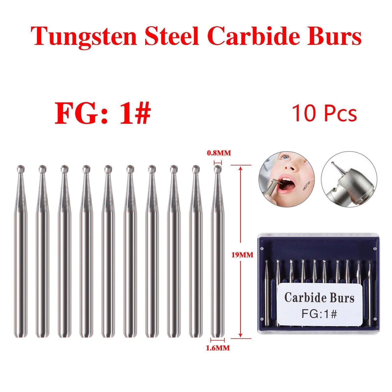 1-10 Box Dental FG HP Tungsten Carbide Burs Round Type For High Speed Handpiece