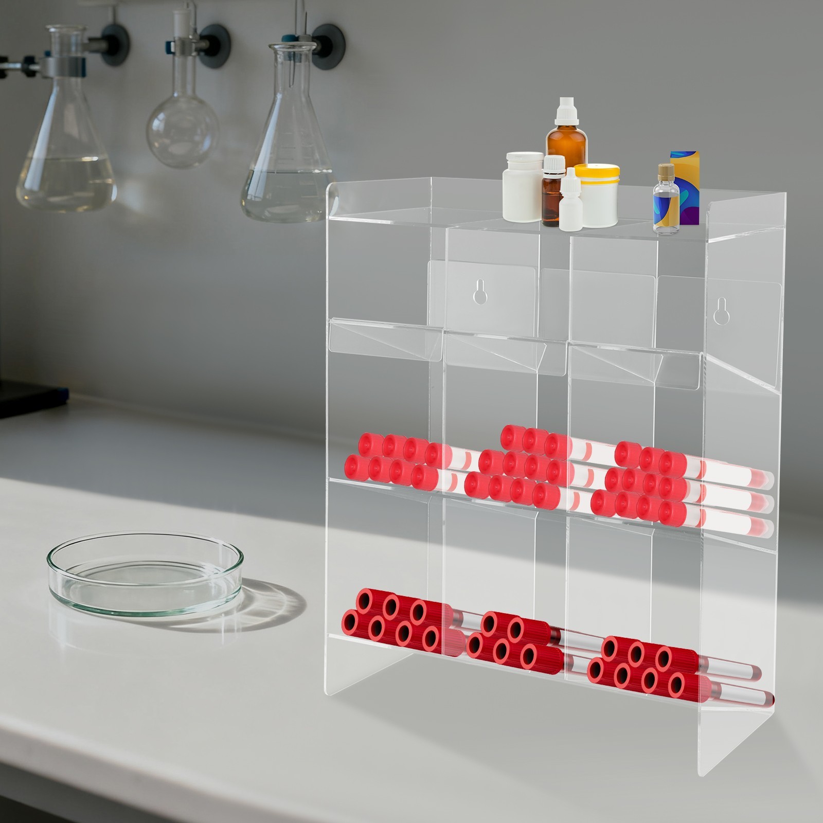 Clear Acrylic Tube Rack | Wall Mounting & Countertop Tube Organizer Holder