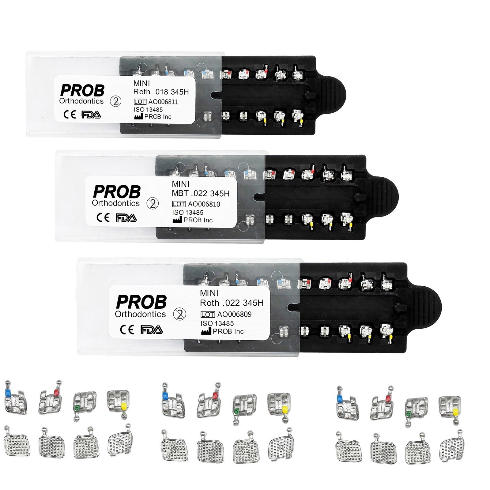 5PKS PROB Dental Orthodontic Metal Brackets Monoblock MIM MBT/ROTH 022/018 345H
