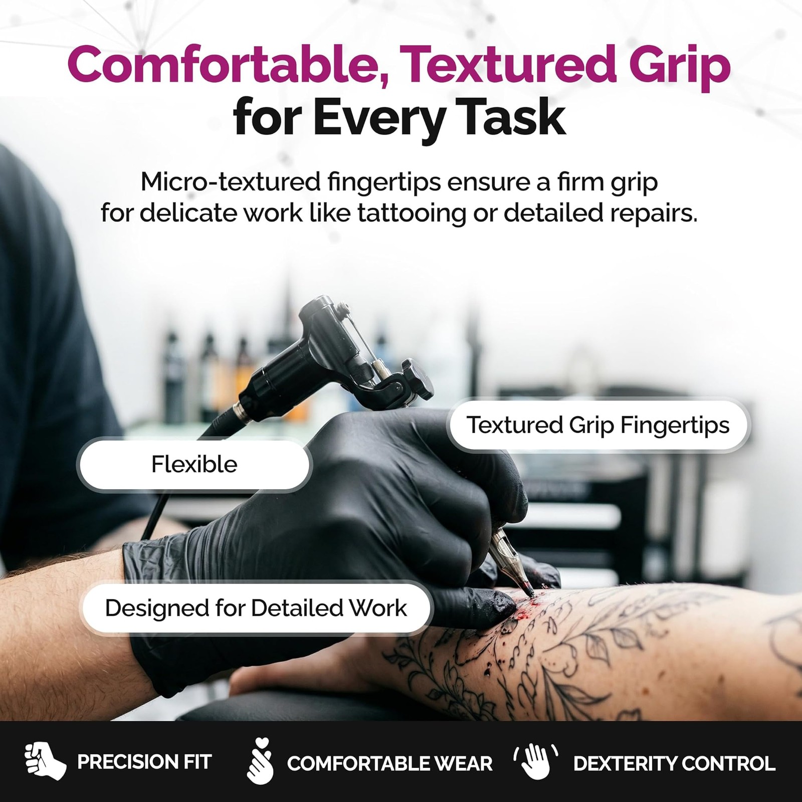 GripProtect Precise Black Nitrile Gloves 4 Mil – Chemical Resistant Nitrile G…