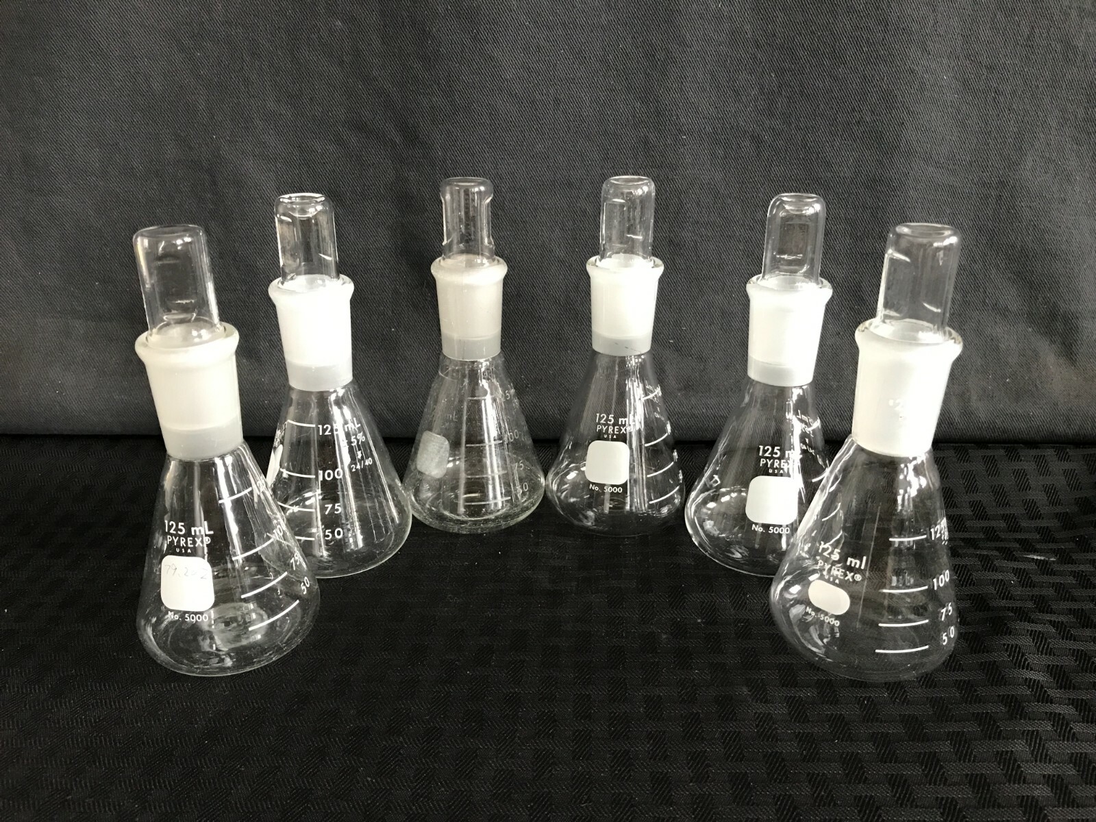 (6) Corning PYREX Glass 125mL Narrow Mouth Graduated Erlenmeyer Flask 5000-125