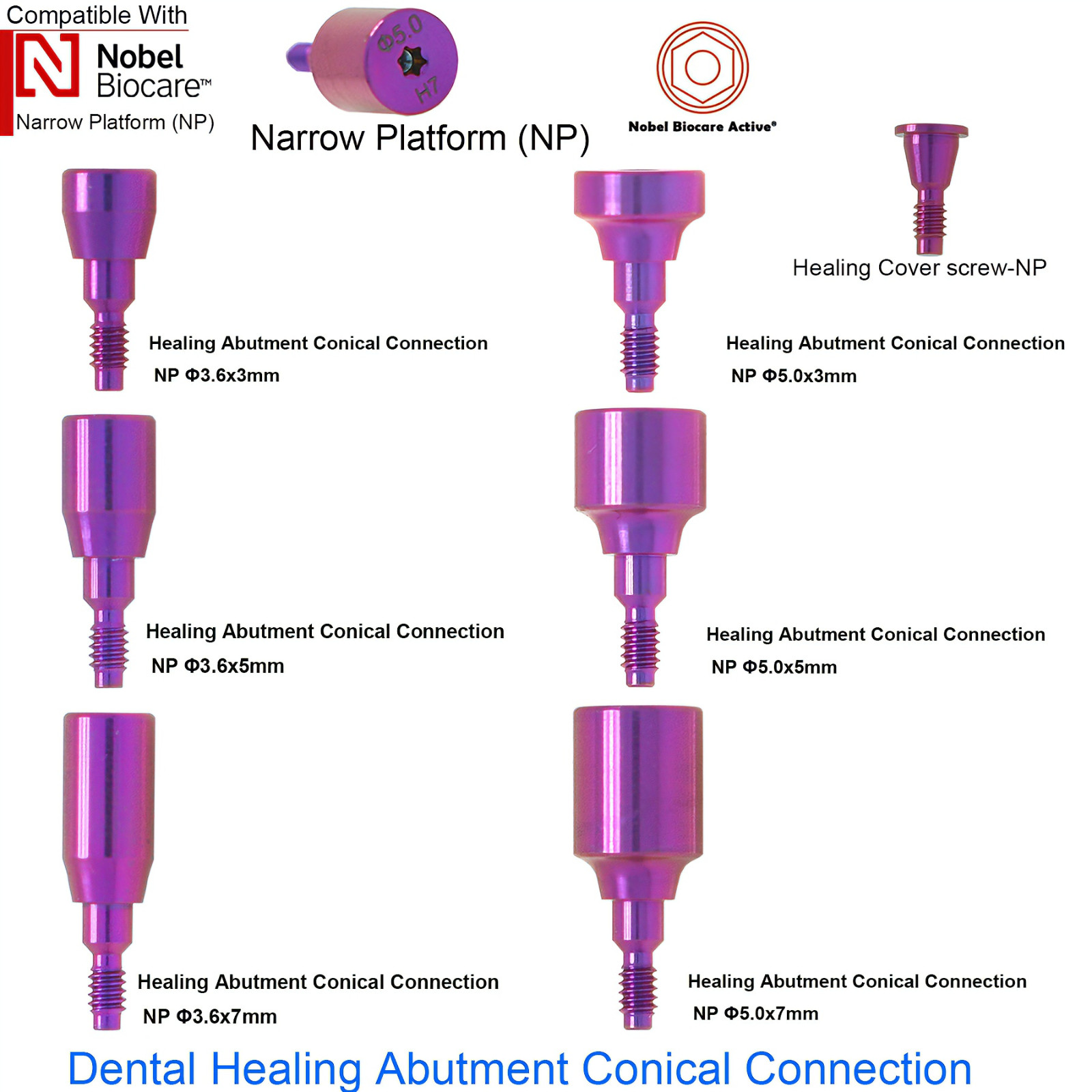 US Nob Dental Healing Cap Abutment RP/NP fit Nobel Biocare Active ∅3.6 ∅5.0 ∅6.0