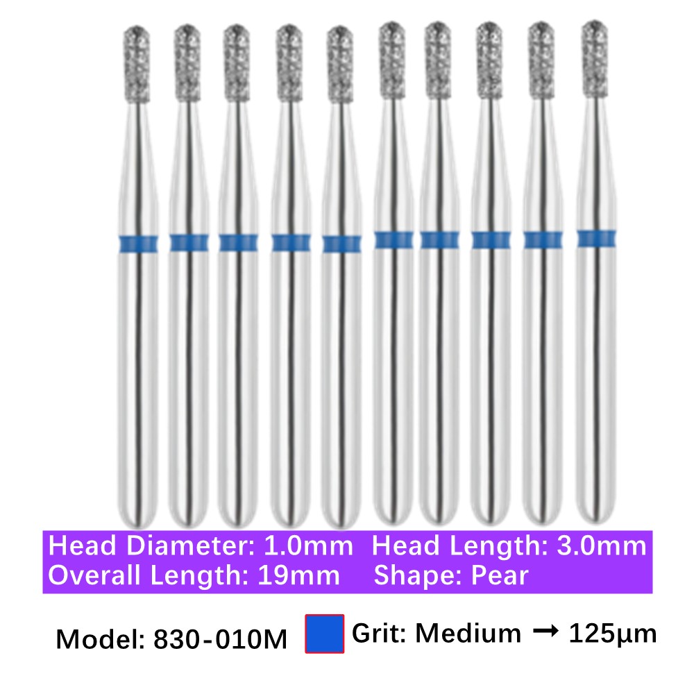 10/pk Vakker Dental Pear FG Diamond Burs 830-010M Medium Grit for High Speed