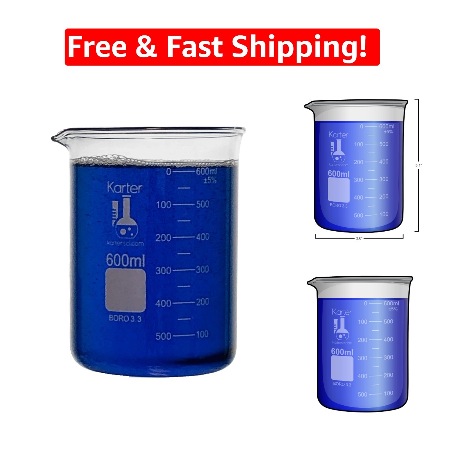 600ml Borosilicate 3.3 Low Form Beaker with Double Scale for Precision Lab Use