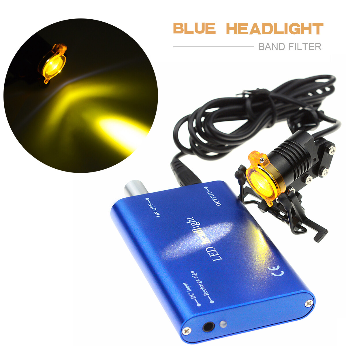 3W Dental Metal Clip LED Headlight High Power Lamp with Light Shield Blue