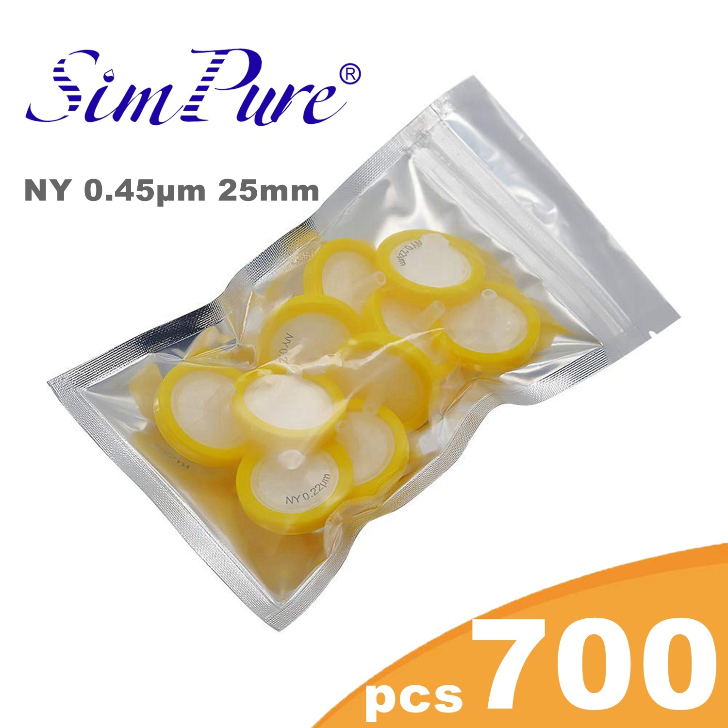 700pcs Lab NY Membrane Nylon Syringe Filters 25mm 0.45μm Non-Sterile Hydrophilic