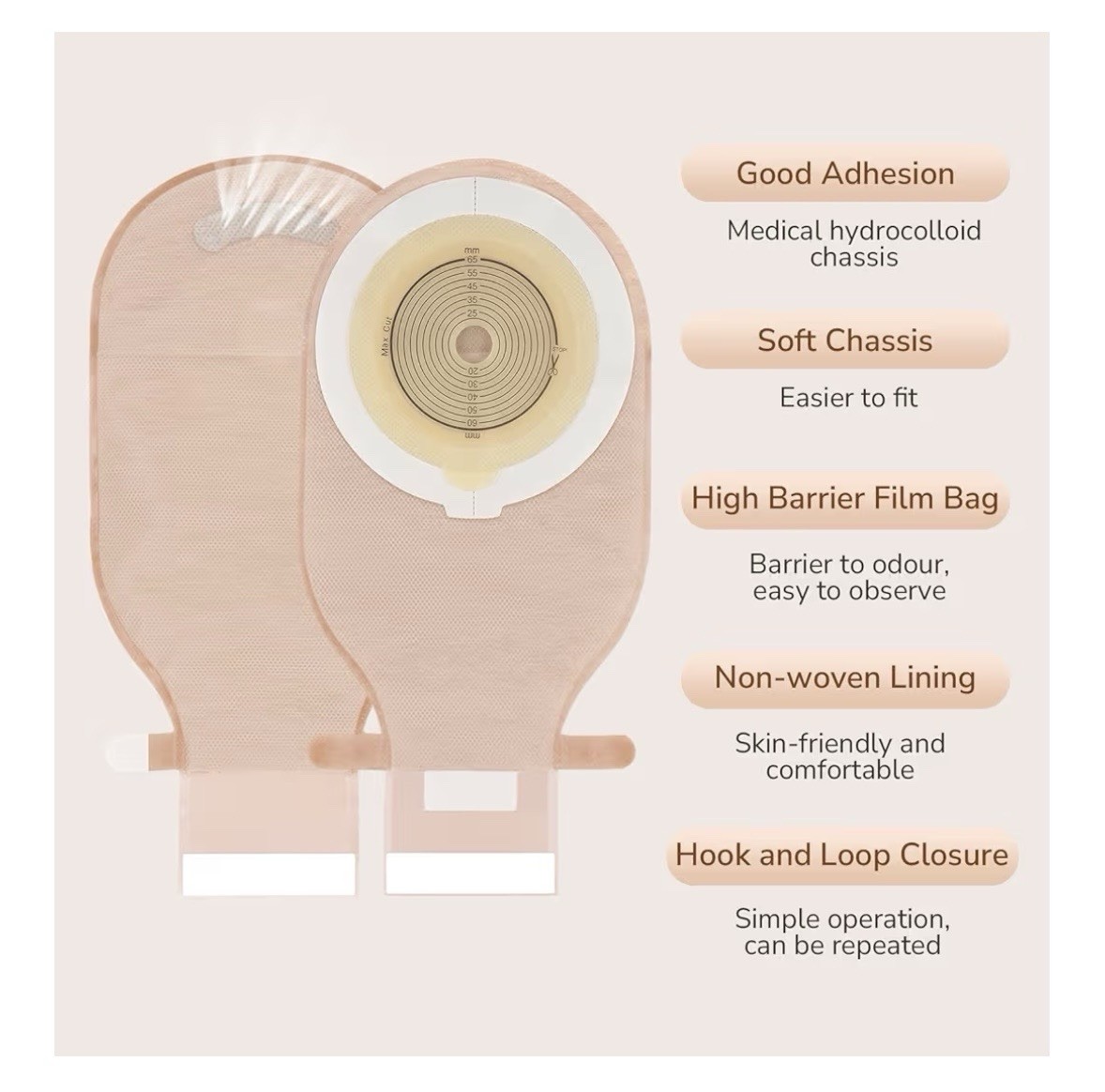 HEAGI Ostomy Bags – Drainable Pouch 60pcs Cut-To-Fit Flat