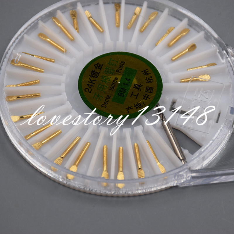 25 Pc/Box Dental Golden Posterior Screw Post Pins Refill 24K Gold Plated BM 1.4