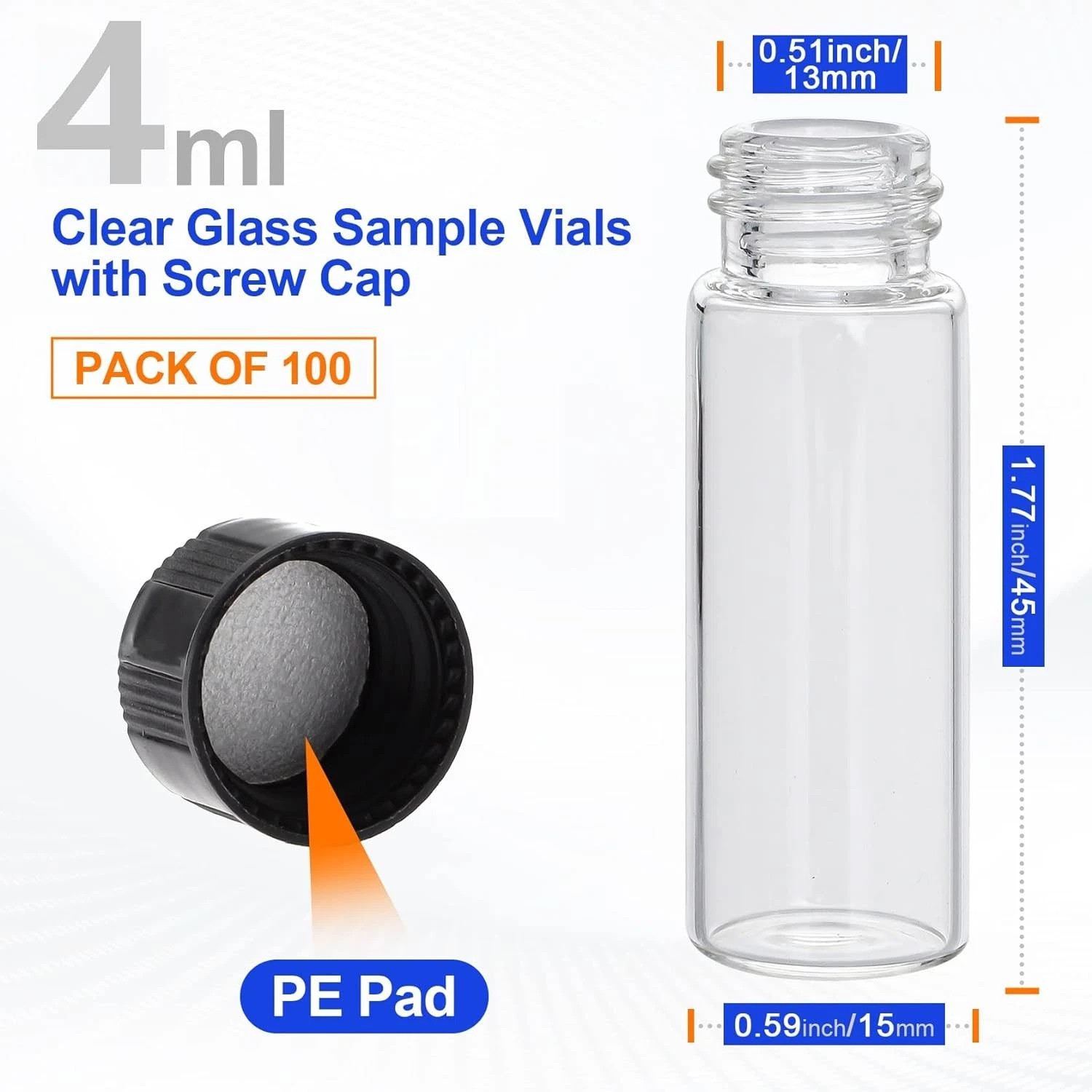 100x4ml Glass Vials with Screw Caps Clear Liquid Sample Vials Small Bottles USA