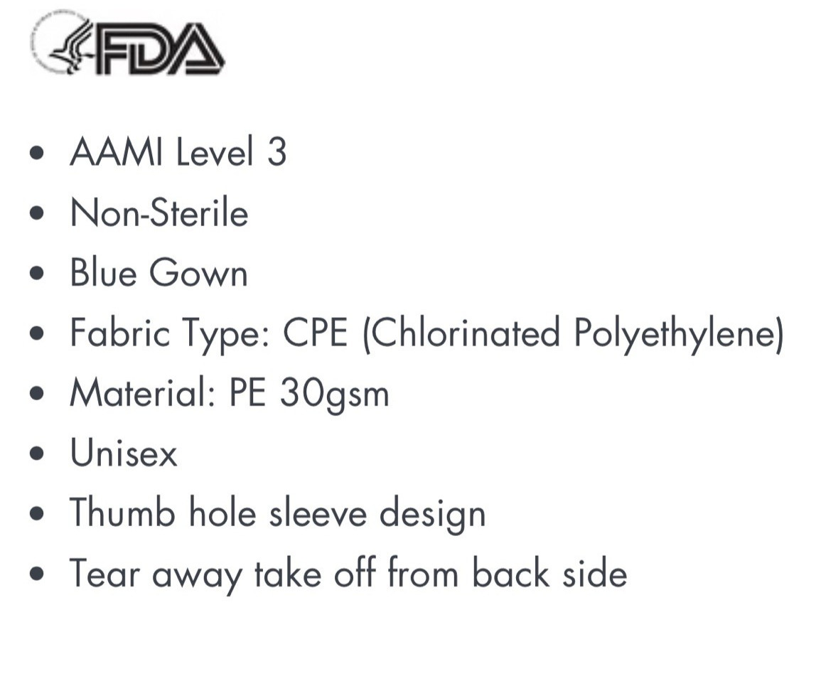 Medical Gowns CPE 30 GSM Isolation with Thumb-loop LEVEL 3 (25pcs) Disposable