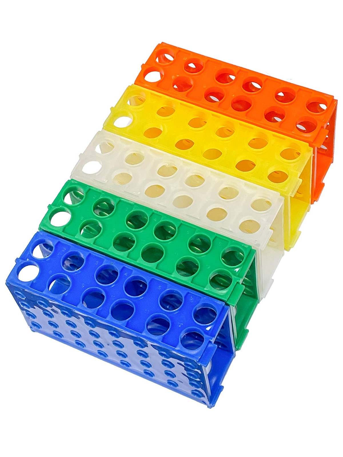 4 Way Plastic Test Tube Rack Assorted Colors Blue Green White Orange Yellow P…