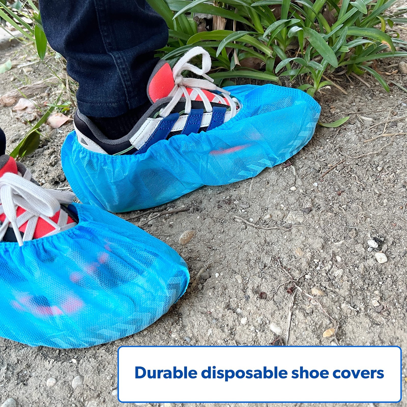 100 Pack Extra Large Blue Disposable Shoe Covers – Non-Slip Reusable Booties
