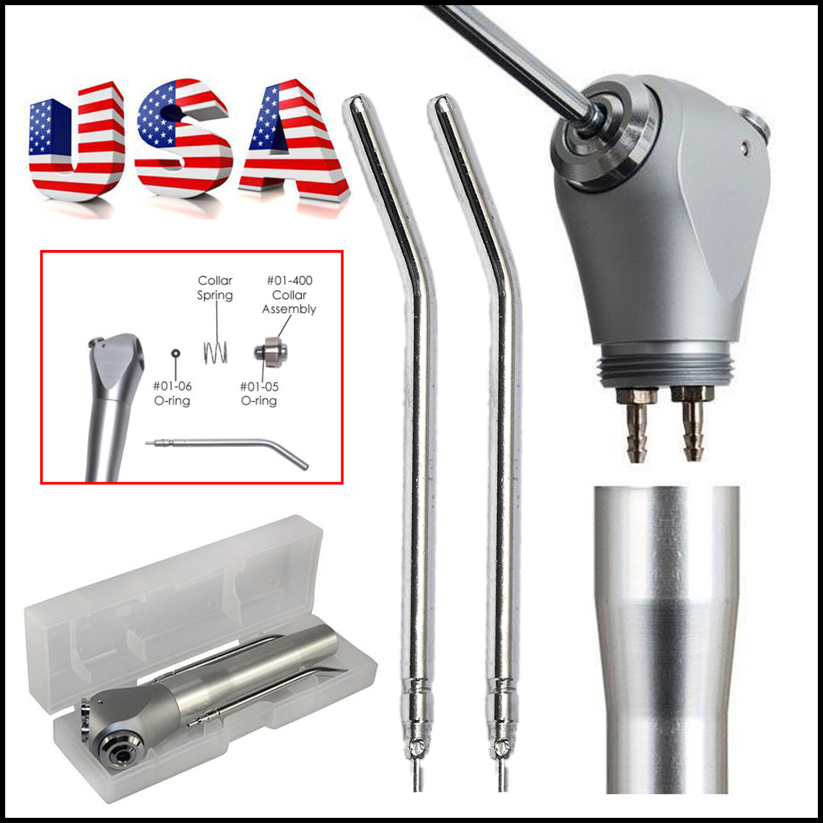 Dental 3 Way Air Water Spray Triple Syringe Handpiece w/ 2 Nozzles Tips Tubes