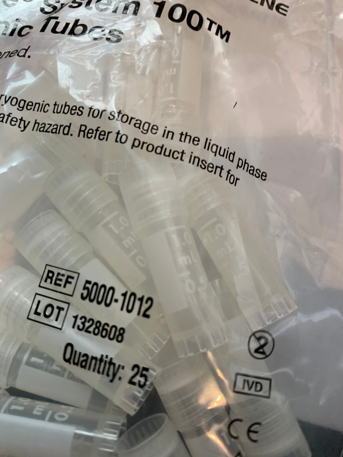 Nalgene 5000-1012 Cryogenic Tubes Vials System 100 1mL Thermo Scientific 25 BAG