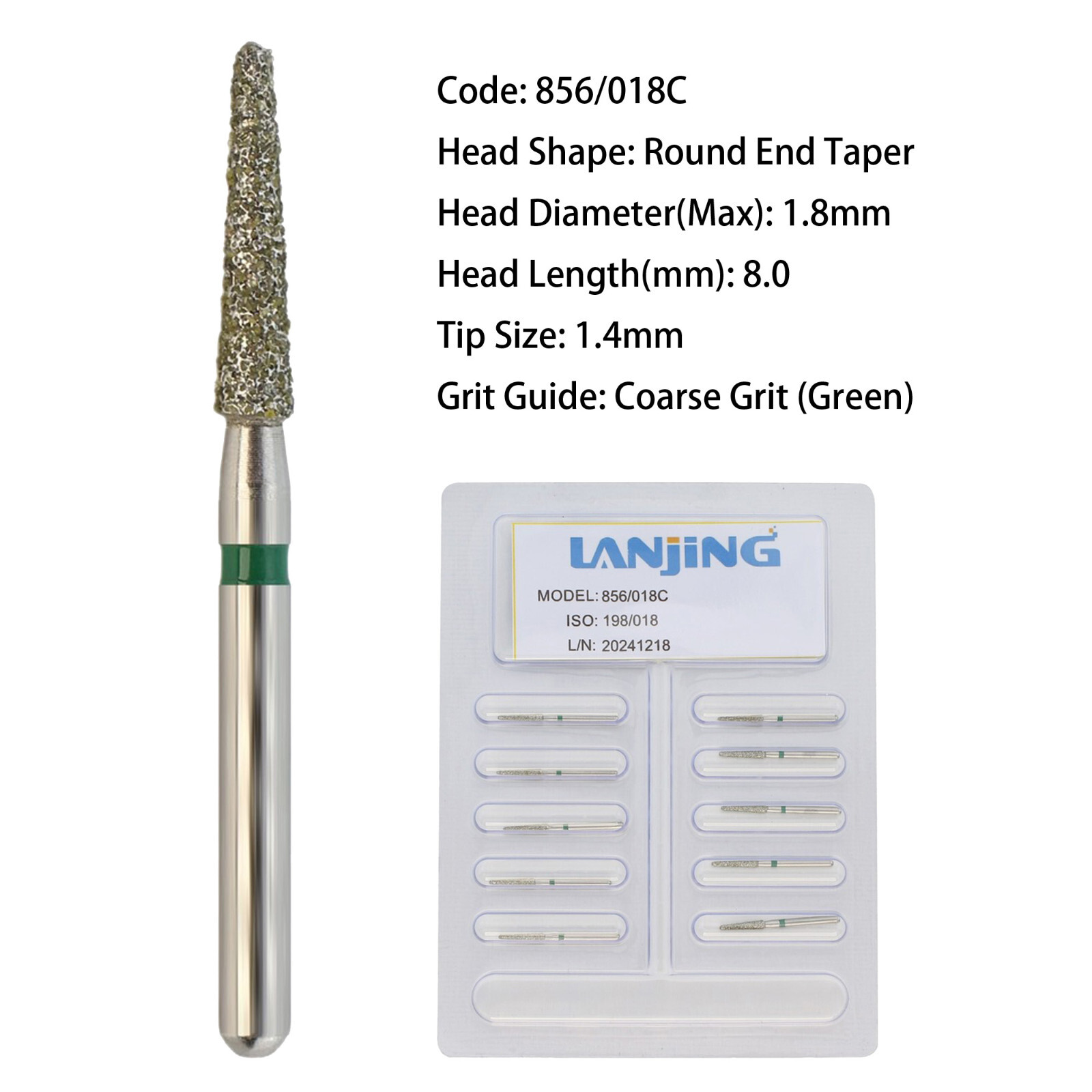 Dental Burs Diamond Round End Taper FG 856/018C 856/018SC Coarse Grit High Speed