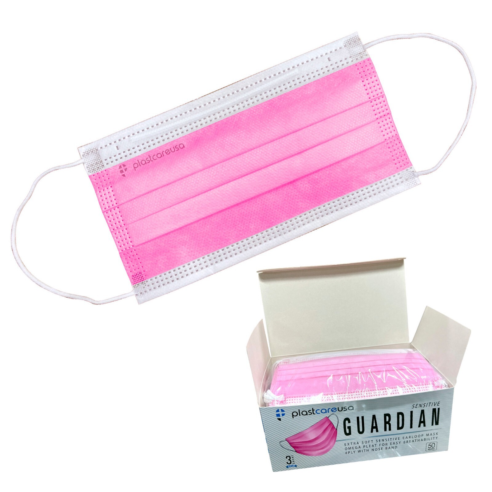 100 Pink Surgical Face Masks, ASTM Level 3 Medical Disposable 4-Ply 2 Box of 50
