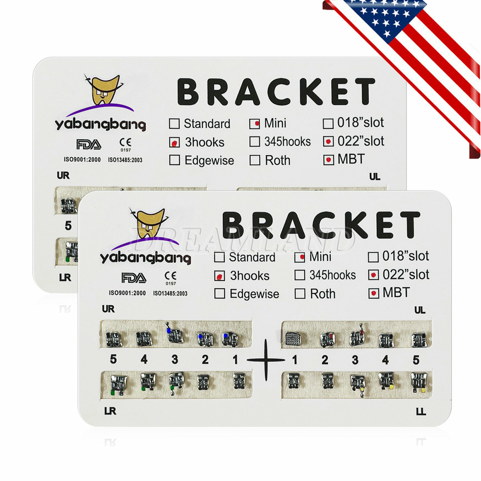 10 Packs Dental Orthodontic Metal Braces Brackets Mini MBT 022″Slot 3 Hooks YBB