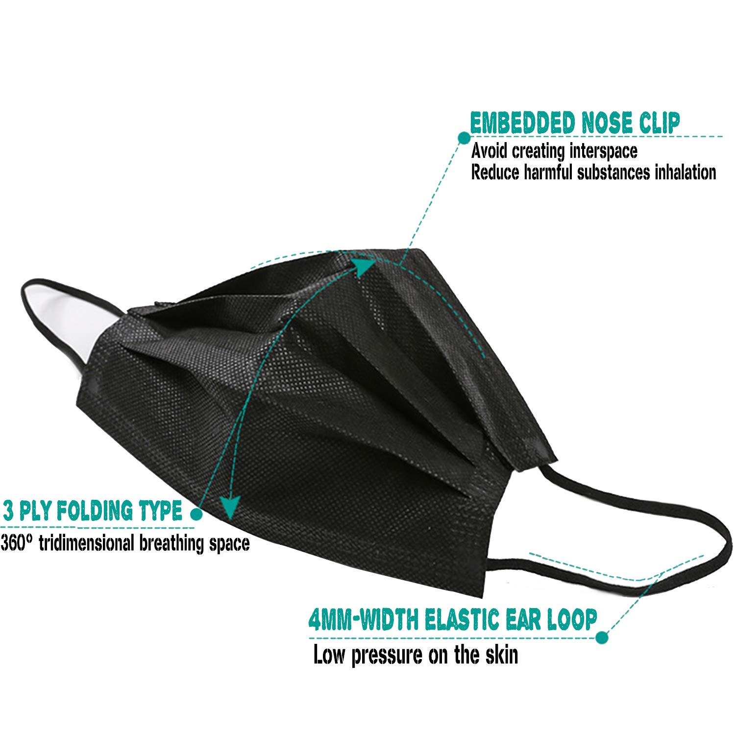 100 PCS Black Masks, Disposable Face Mask, 3 Ply Protection Masks
