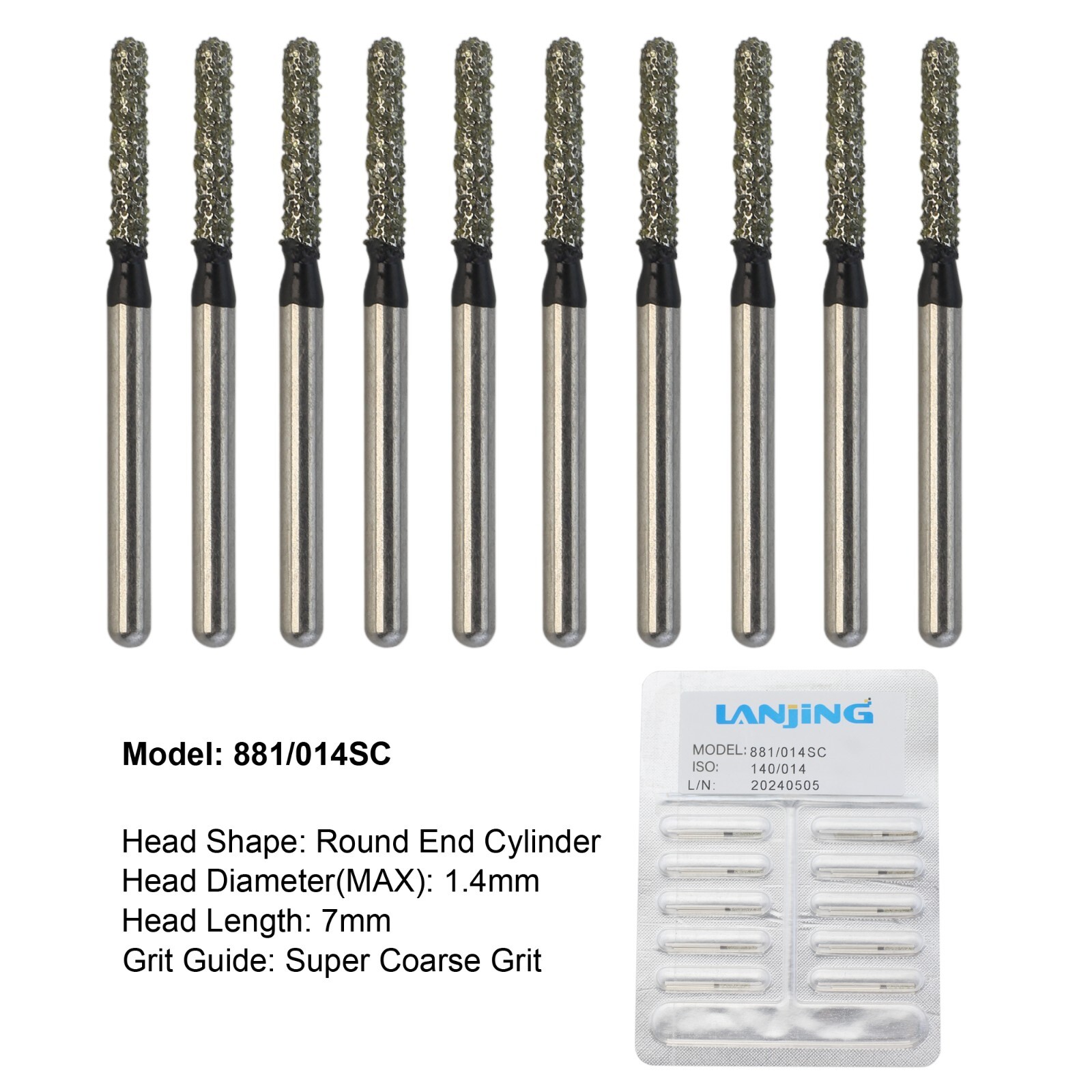 Dental Diamond Bur FG Round End Cylinder SR-13C SR-11SC SR-14C Coarse High Speed