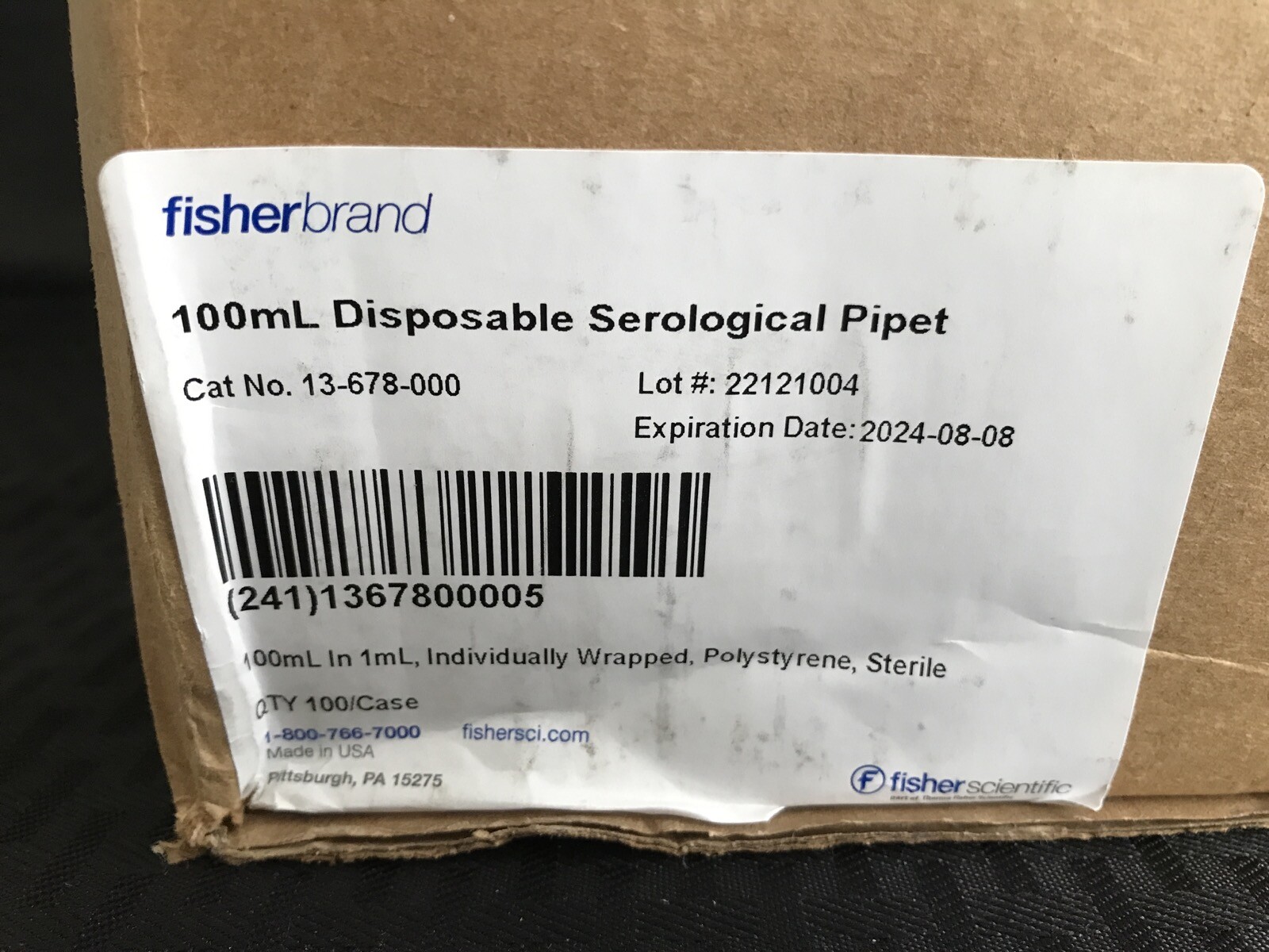 (100) FISHERBRAND 100mL PS TD Graduated Serological Pipet Plug Aqua Magnifier