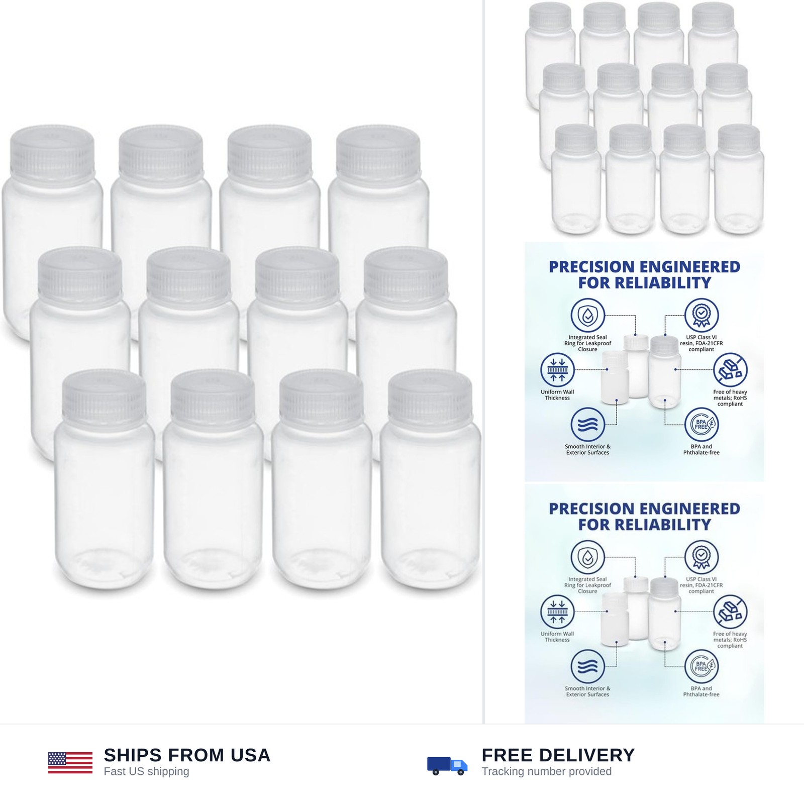 United Scientific™ Sample Bottles with Lids, Polypropylene, 125ml, 12-Pack | …